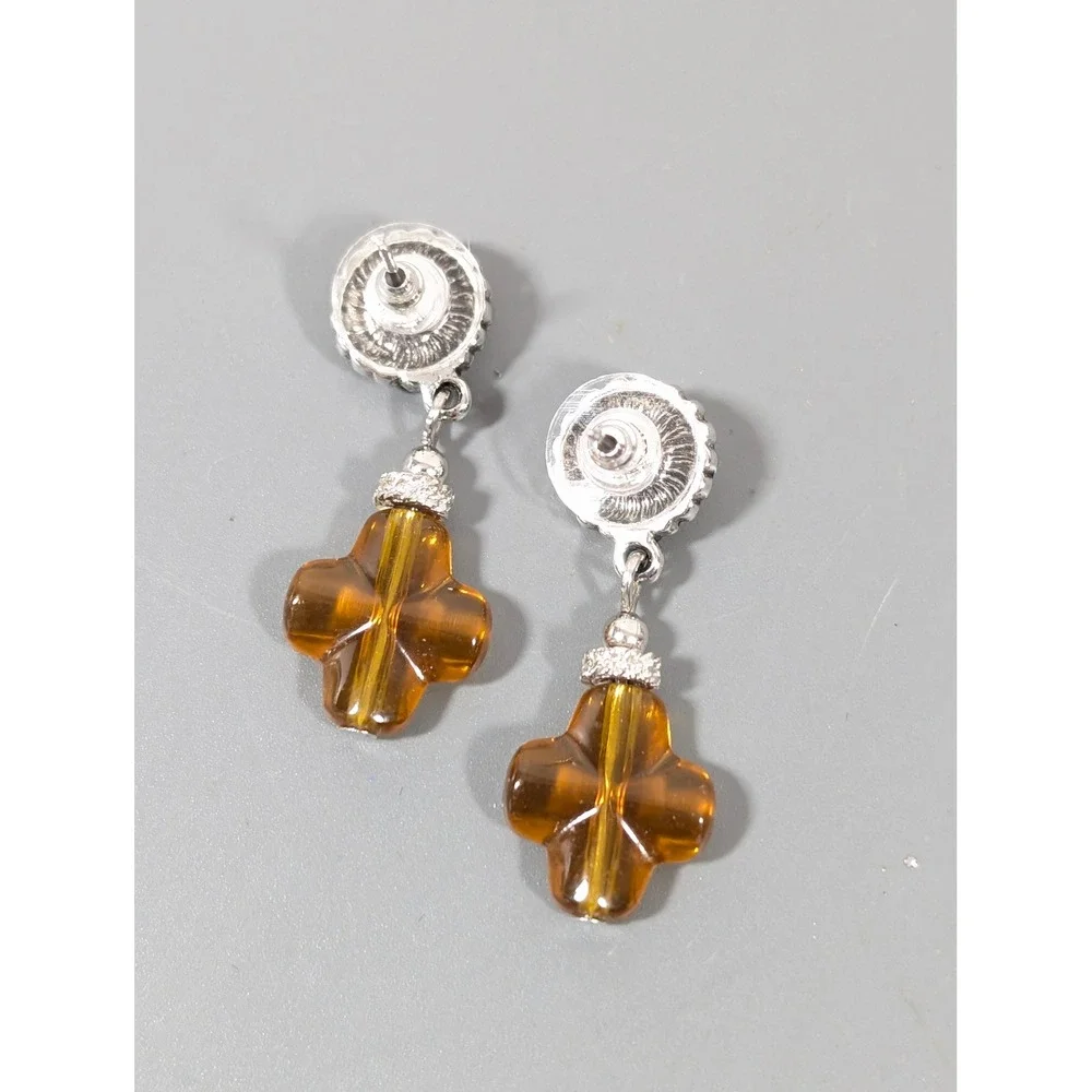 Amber Tone Acrylic Cross Dangle‎ Earrings Lightweight Pierced